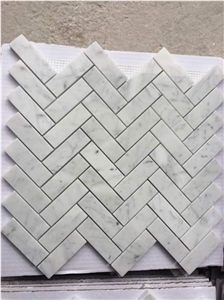 Herringbone Carrara White Marble Mosaic