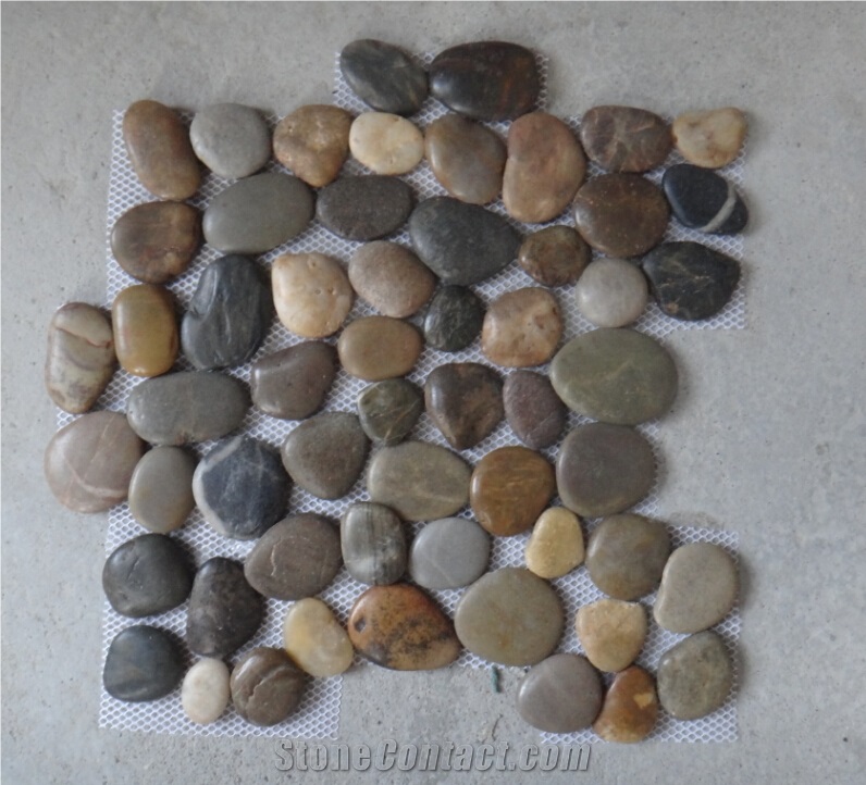 Mix Polished Pebble Meshed Tiles, River Stone