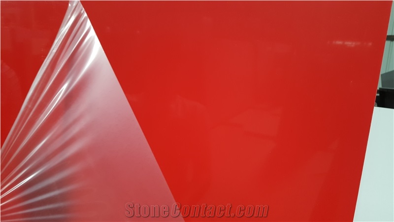 Pure Red Quartz Slabs & Tiles, Solid Surface Engineered Stone