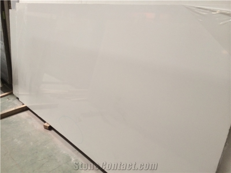 Pure White Quartz Slabs & Tiles, Solid Surface Engineered Stone