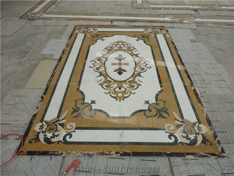 Brown Marble Floor Medallions Thin Laminated Marble Water-Jet Medallions for Lobby Floor