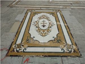 Brown Marble Floor Medallions Thin Laminated Marble Water-Jet Medallions for Lobby Floor