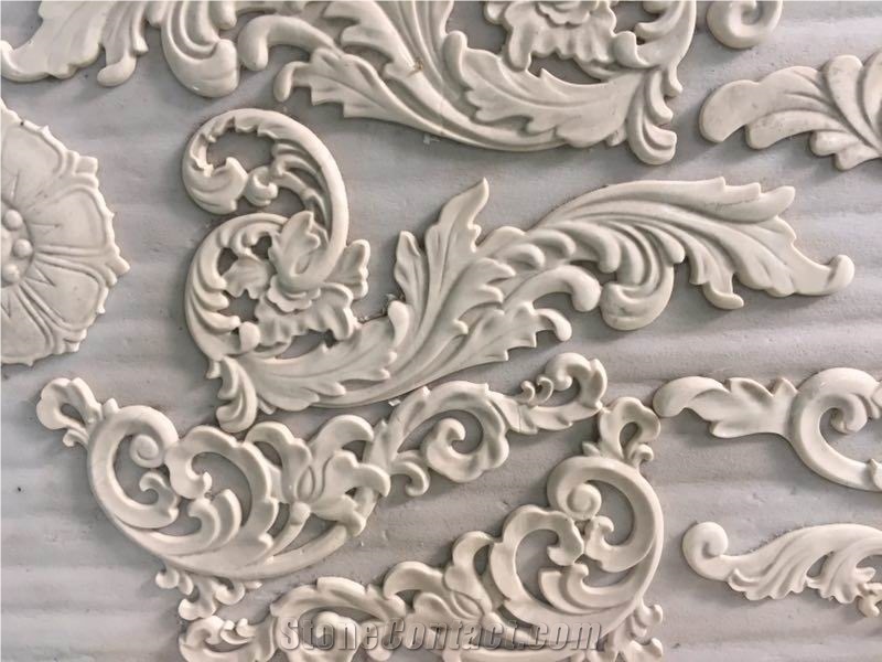 China Handcraft Flowers, White Stone Carving Art Works