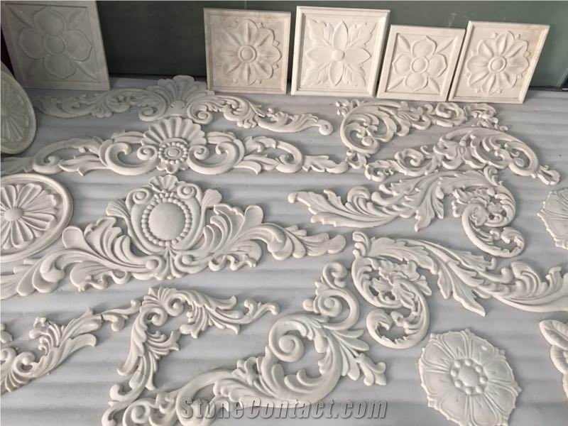 China Handcraft Flowers, White Stone Carving Art Works