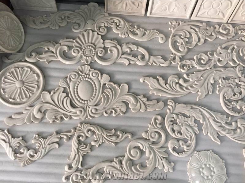 China Handcraft Flowers, White Stone Carving Art Works