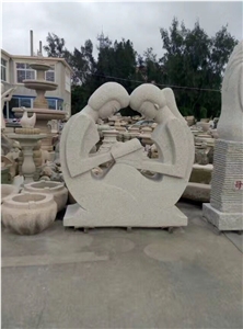 China White Granite Women Reading Sculptures,Landscape Human Statue,Garden Handcarved Sculptures