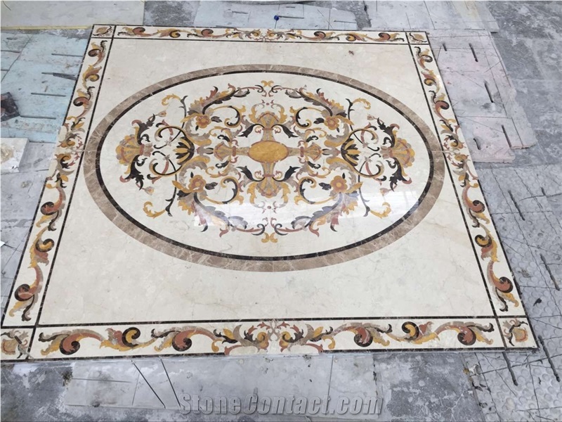 Complicated Marble Waterjet Medallions Beige Marble Crema Mafil Classico Carpet Medallion for Floor Medallion