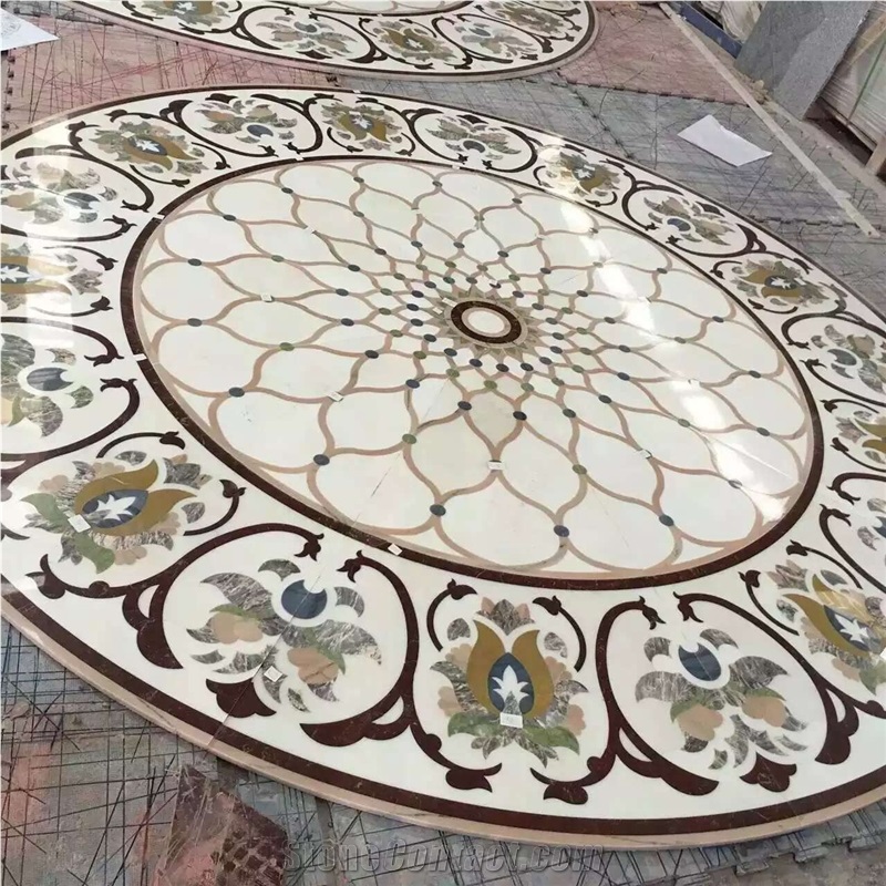 Complicated Marble Waterjet Medallions Beige Marble Crema Mafil Classico Carpet Medallion for Floor Medallion