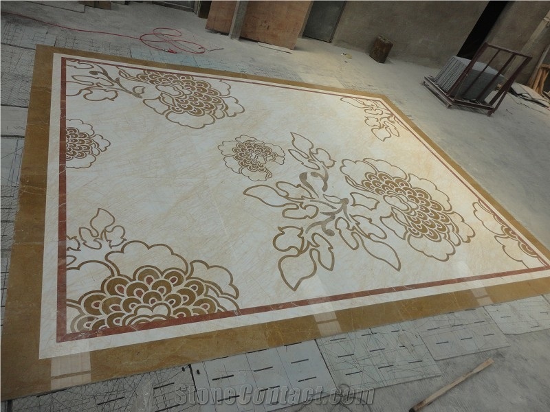 Golden Marble Rosettes Marble Golden Spider Thin Laminated Water-Jet Medallions for Interior Floor