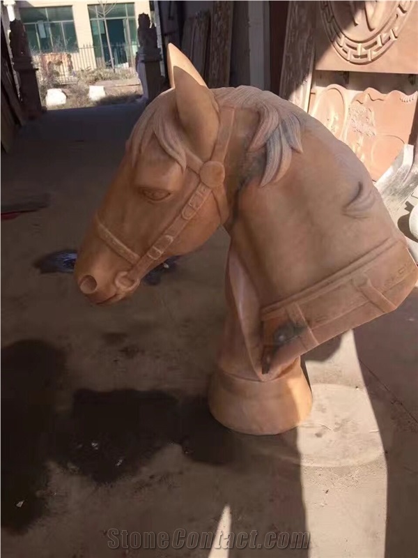 Pink Marble Statues Sunset Marble Busts Horse Sculpture for Decor