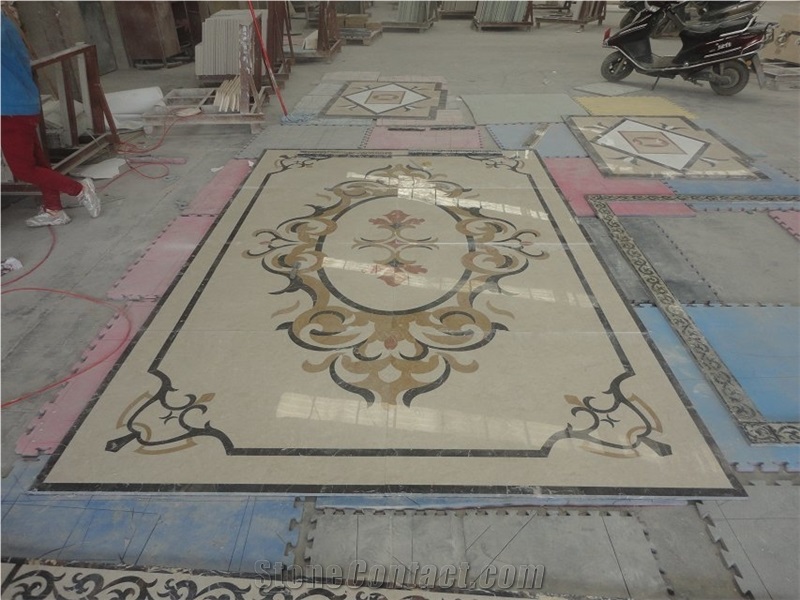 Rectangle Waterjet Marble Crema Marfil Carpet Medallions for Floor