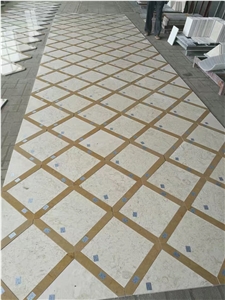 White Marble Waterjet Medallions Rhino White Square Medallions for Lobby