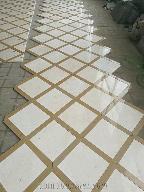 White Marble Waterjet Medallions Rhino White Square Medallions for Lobby