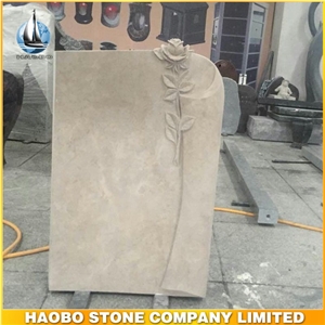 Beige Marble Headstone with Carved Rose