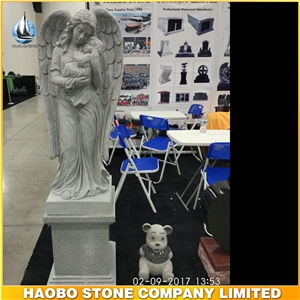 G633 Grey Granite Cemetery Angel Statue With Baby