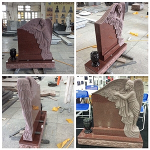 Indian Red Granite Monuments with Sculptured Angel