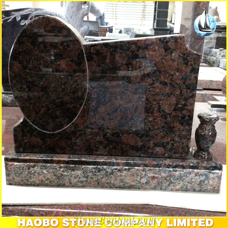 Tan Brown Granite Upright Headstones with Vase