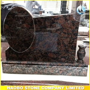 Tan Brown Granite Upright Headstones with Vase