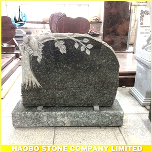 Verde Fountain Green Granite Headstone with Trees