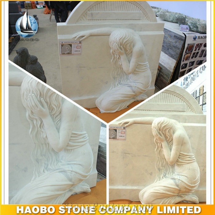 White Marble Weeping Angel Headstones