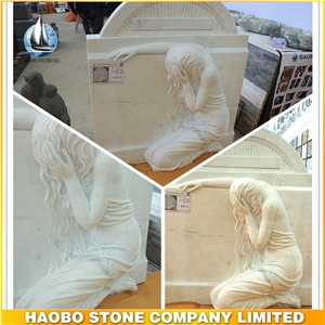 White Marble Weeping Angel Headstones