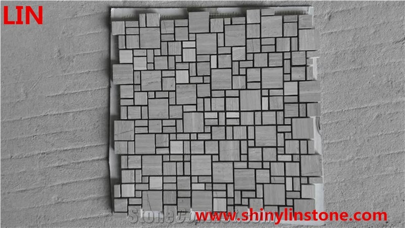 Wood Grey and White Marble Mosaic,Timber Marble Triangle Mosaic Tile Gray Dots Guizhou Wood Grain Marble
