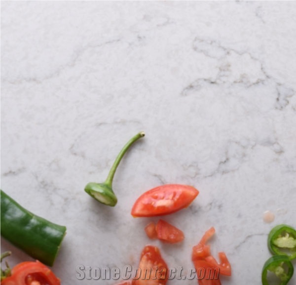 Chinese Quartz Prefabricated Countertops with Eased Edge Wide Luxurious White Veins Makes It a Perfect Match to Interior Design Environment