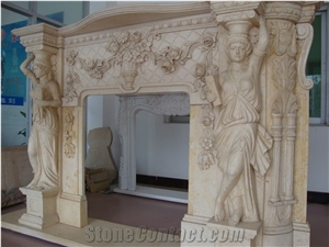 2017 New Design, Western & European Customized Figure & Beige Marble Hand Carving Sculptured Fireplace, Hot Fireplace Hearth Decorating Marble Fireplace Mantel