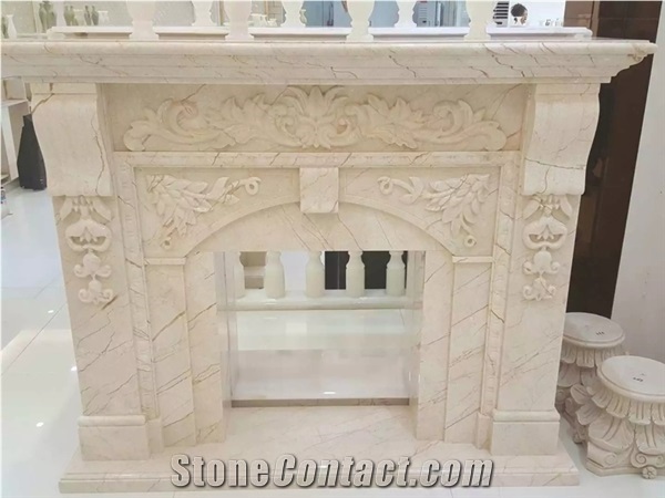 2017 New Design, Western & European Customized Figure & Beige Marble Hand Carving Sculptured Fireplace, Hot Fireplace Hearth Decorating Marble Fireplace Mantel