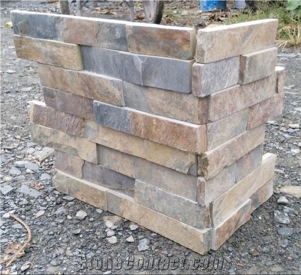 China Rusty Brown Slate Cultured Stone, Slate Wall Cladding, Stacked Stone Veneer Clearance, Manufactured Stone Veneer, China Multicolor Slate Cultured Stone, Yellow Slate Floor
