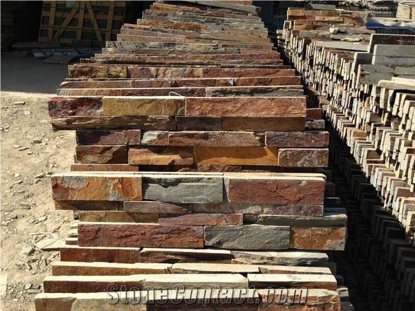 China Rusty Brown Slate Cultured Stone, Slate Wall Cladding, Stacked Stone Veneer Clearance, Manufactured Stone Veneer, China Multicolor Slate Cultured Stone, Yellow Slate Floor