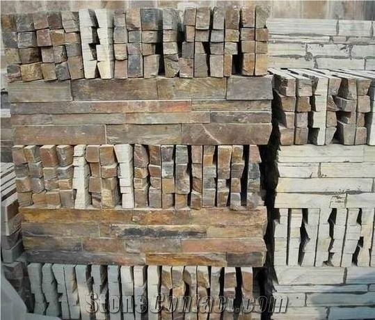China Rusty Brown Slate Cultured Stone, Slate Wall Cladding, Stacked Stone Veneer Clearance, Manufactured Stone Veneer, China Multicolor Slate Cultured Stone, Yellow Slate Floor