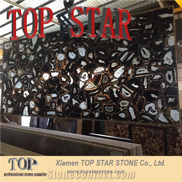 Decorative Stone Semiprecious Black Agate Stone Slab