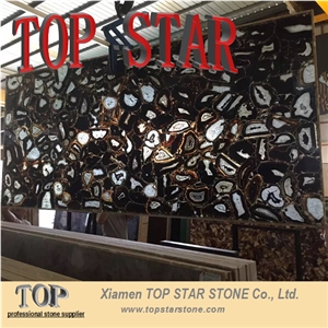 Decorative Stone Semiprecious Black Agate Stone Slab