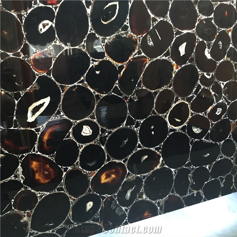 Decorative Stone Semiprecious Black Agate Stone Slab