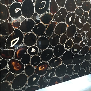 Decorative Stone Semiprecious Black Agate Stone Slab
