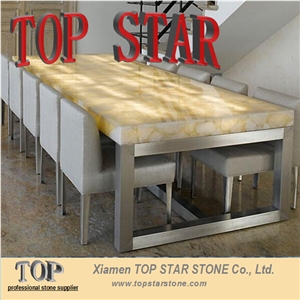 Natural Stone Backlit White Gemstone Dining Table