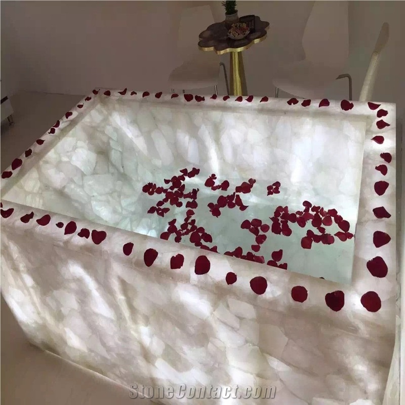 Natural Stone Backlit White Gemstone Dining Table