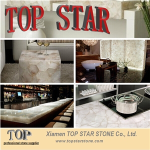 Natural Stone Backlit White Gemstone Dining Table