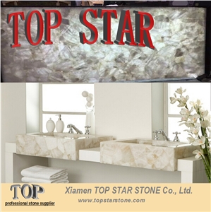 White Semiprecious Stone Bathroom Vanity Tops