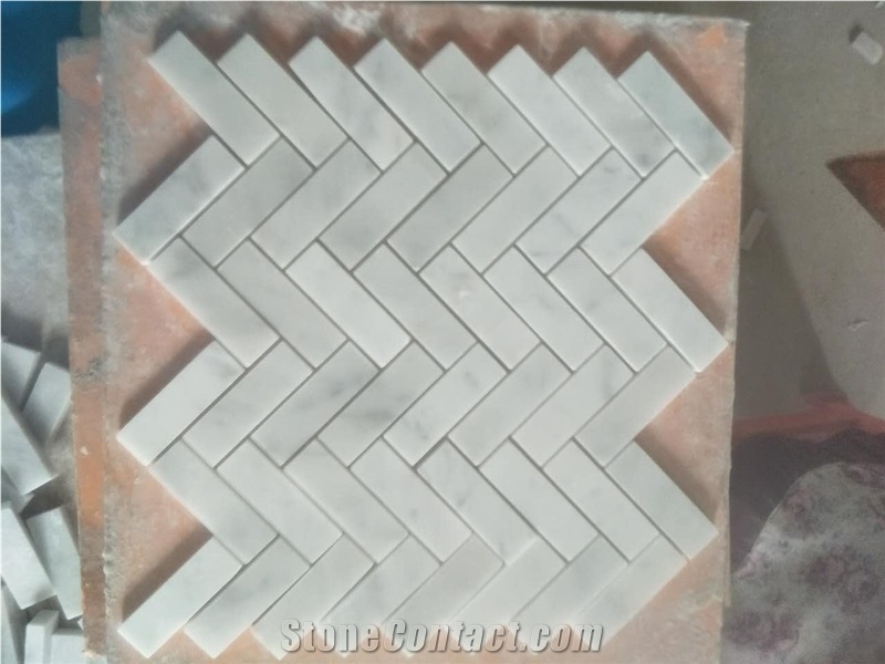 Carrara White Marble Mosaic Tiles,Eastern White Marble Linear Mosaic Tiles,Polished Mosaic Pattern and Tiles,China White Marble Mosaic for Home Decoration