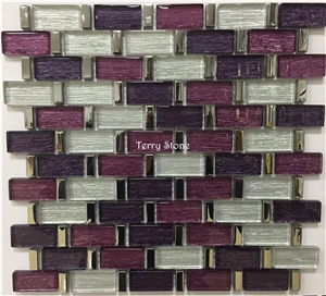 Glass Mix Metal Mosaic Tiles,Composited Mosaic White/Silverbrown/Coffee/Pink/Purple/Lilac,For Bath and Kitchen Wall Cover and Interior Decor from China