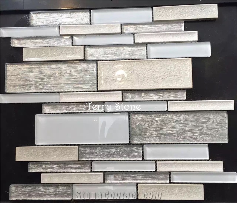 New Design Glass Mix Metal,Marble Linear Strips Mosaic,For Wall Cover and Interior Decor from China