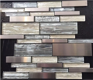 New Design Glass Mix Metal,Marble Linear Strips Mosaic,For Wall Cover and Interior Decor from China