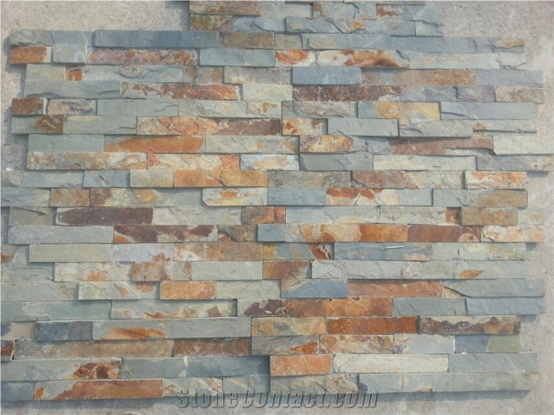 Cheap Price Good Quality Chinese Peacock Rusty Slate Stacked Stone Veneer, Stone Wall Decor, Exposed Wall Stone,Rustic Slate Feature Wall
