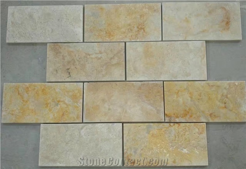 Chinese Travertine Yellow, Beige Strips Split Face Wall Cladding, Beige Travertine Wall Cladding, Culture Stone