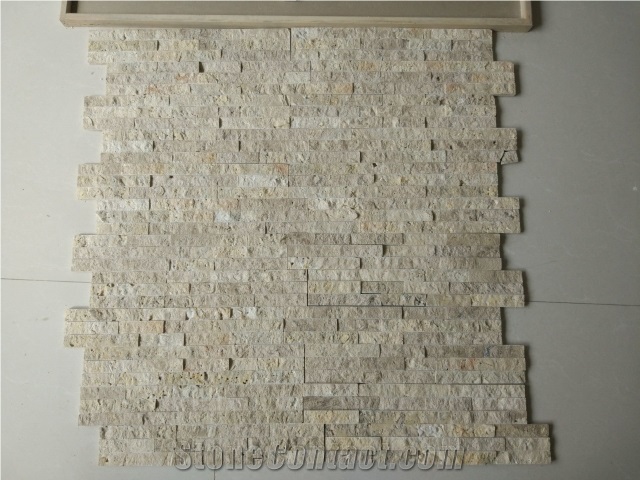 Chinese Travertine Yellow, Beige Strips Split Face Wall Cladding, Beige Travertine Wall Cladding, Culture Stone