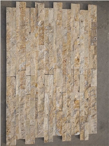 Chinese Yellow Travertine Cultured Stone, Wall Cladding, Stacked Stone Veneer
