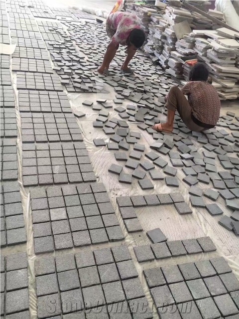 G654 Mesh on Back Cube Stone, China Impala/Padang Dark/Sesame Black Paving Stones for Walkway/Courtyard/Driveway/Garden Road/Exterior Flooring