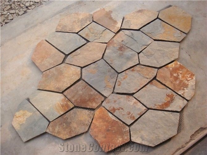 Rusty Slate Flagstone, Multicolor Slate Wall Flagstone, Rust Slate Flagstone Pattern, Slate Stone Floor Flagstone for Interior Decor, Hexagon Flagstone Pattern
